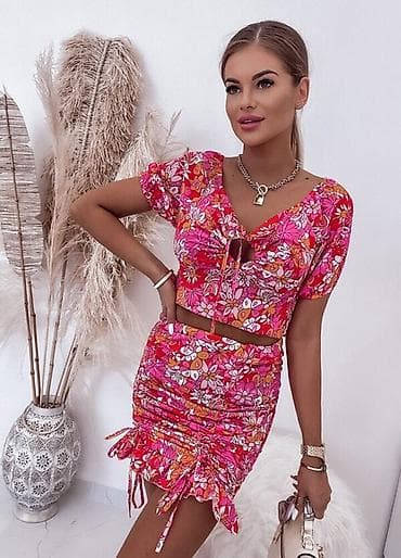 s: Top ženski set – crop top i mini suknja s cvetnim printom 1900 din S M — 4