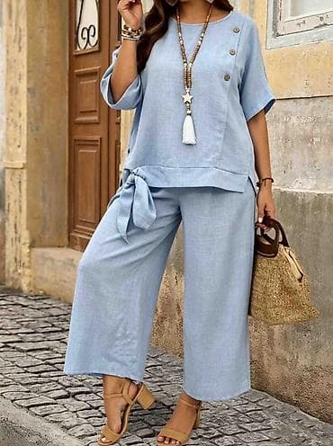 veleprodaja torbi novi pazar: Damski dvodelni komplet – košulja i pantalone širokog kroja - — 2