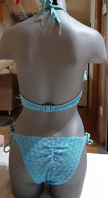 kupaci akcija: Ženski bikini komplet – tirkizno-plave boje, čipkaste teksture. - — 3