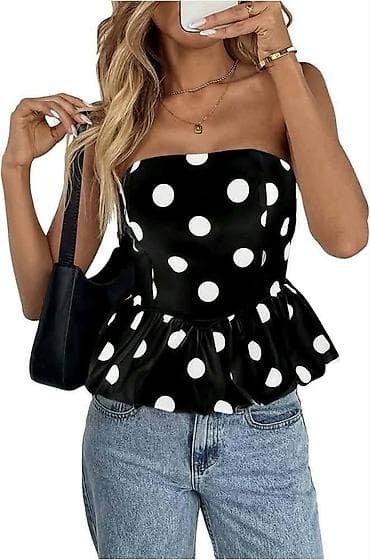 Tops: Ženski top bez bretela sa volanom i tufnama - Kroj: korpulentan — 6