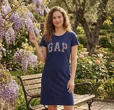 sajt za prodavanje odece: Ženska pamučna haljina GAP – tamnoplava - Kroj: ležeran T‑shirt stil — 1