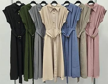 svečane plave haljine: Elegantna košulja-haljina sa pojasom - Duga, lepršava silueta A-kroja — 4