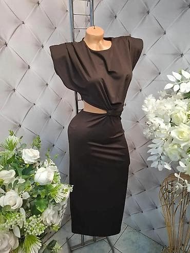 ellesse clothing: Elegantna ženska haljina midi dužine sa asimetričnim čvorom u struku — 4