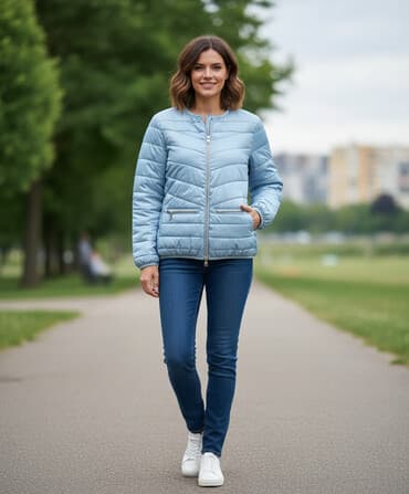 tunike za plazu: Zenska jakna za prelazni period, postavljena, metalik plava.Sa — 1