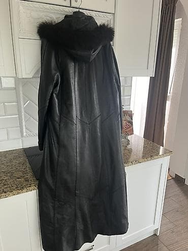 Lične stvari: Dugačka ženska kožna jakna/kaput sa kapuljačom i krznenim obodom — 2
