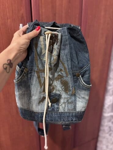 Modni rančevi: Jeans ranac sa vezom i printom - victoria beckhamp - Materijal — 2