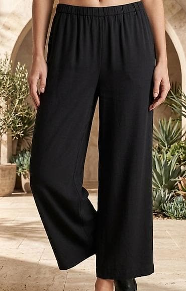 cizme sa debelim djonom: Crne ženske pantalone sa širokim nogavicama - Kroj: široke nogavice — 1