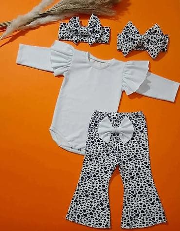 karirani komplet: Komplet za devojčice – bodi + helanke/širi donji deo + trake za kosu — 5