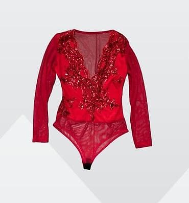 prsluk s: Crveni bodi sa dugim rukavima i dekoracijom - Materijal: prozirna — 1