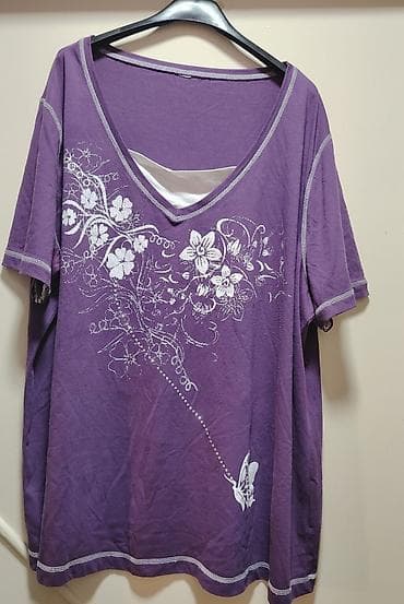 bogner jakne cena: Ljubičasta ženska majica sa kratkim rukavima i V-izrezom. Ukrasna bela — 1