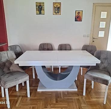 Setovi stolova i stolica: Elegantna trpezarijska garnitura – moderan sto sa šest tapaciranih — 3