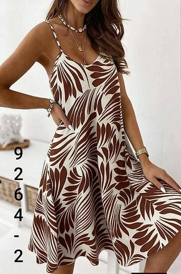 pantera haljine: Letnja haljina na tanke bretele - Kroj: lepršava A-linija, midi — 4