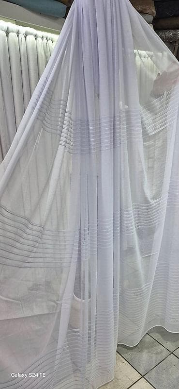 posteljina po meri: Poluprozirne zavese – bela i krem varijanta, sa tkanoj prugom/dekorom — 2