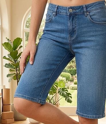 bela teksas suknja: Ženske teksas bermude – klasični kroj - Materijal: denim sa blagim — 1