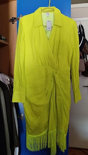 ploom u leskovac: Neon zelena haljina košulja-kroja sa resama – River Island m do l moze — 2