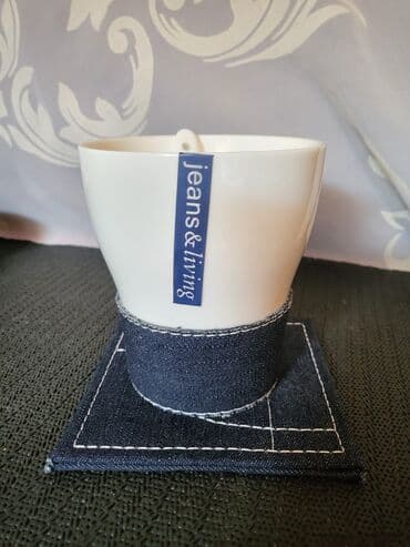 porcelanske solje za caj: Solje nove za kafu,caj Jeans - Living komplet. Solje sa porcelanskim — 6