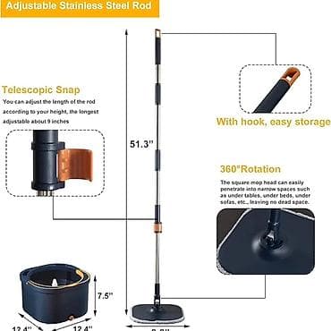 set četki za čišćenje za bušilicu: Set za čišćenje sa rotirajućim mopom i kantom.  Sistem odvajanja — 2