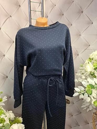 helanke za teretanu: Damski komplet – dukser i pantalone - Boja: tamnoplava sa sitnim — 1