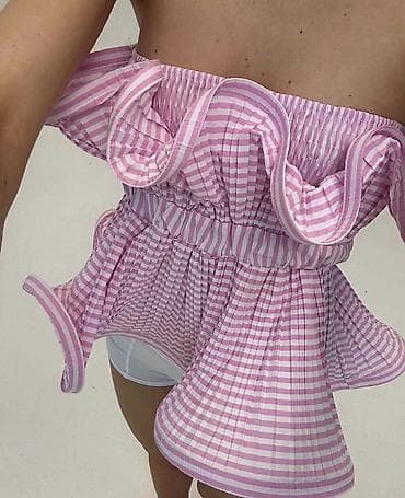 majice sa dekolteom: Top strapless top sa elastičnim naborom u gornjem delu i u struku — 1
