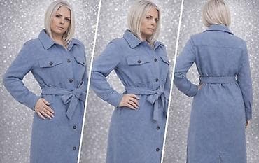 ogrtac preko kupaceg: Damski kaput/kaput-haljina u svetloplavoj boji. - Kroj: midi dužina — 3