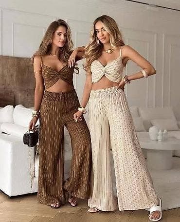crno: Dvodijelni ženski komplet – top i široke pantalone - Model: lagani — 2