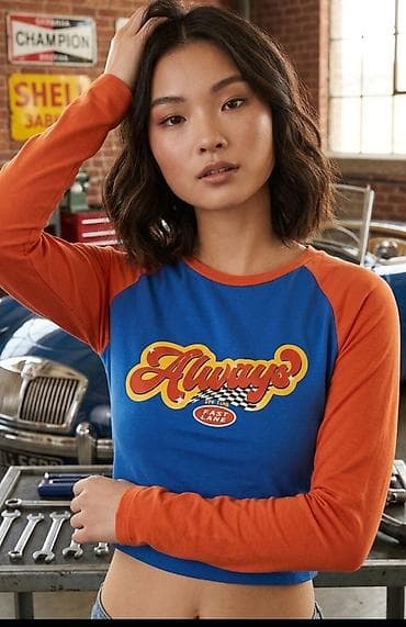 ps bele pantalone: Ženska raglan majica sa dugim rukavima – retro racing stil - Boja — 1