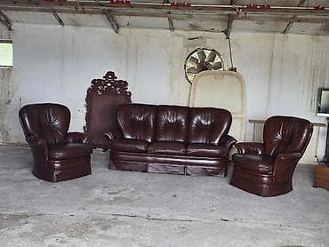 Trosed + dve fotelje – komplet garnitura od prirodne kože -