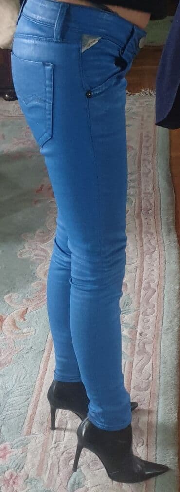 pantalone od vestacke koze: Replay skinny jeans waxed, voskirane farmerke, original. Plava boja — 6