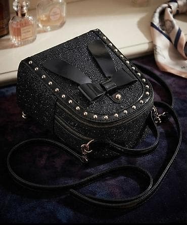 Elegantna mini torbica preko ramena – crna sa sjajnim šljokicama i