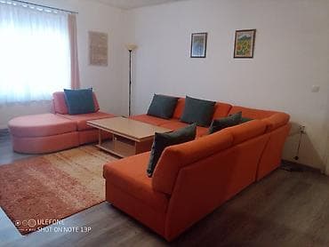 Sectional sofas: Veliki ugaoni modularni trosed sa tabureom – narandžasta tkanina - — 3