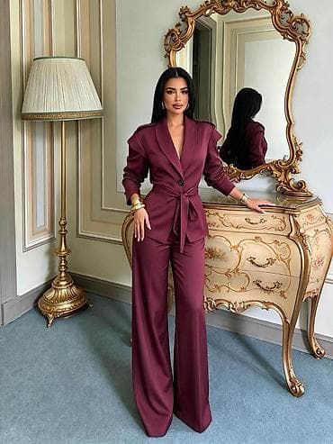 bordo torbe: Fa, Ženski elegantni komplet – sako i pantalone sa širokim nogavicama — 1