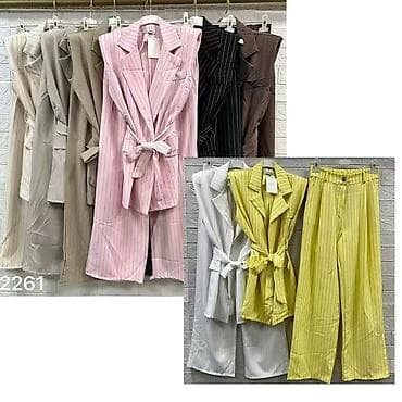 komplet prsluk i pantalone: 🔥Ženski dvodelni komplet – prugasti sako bez rukava i široke pantalone — 1