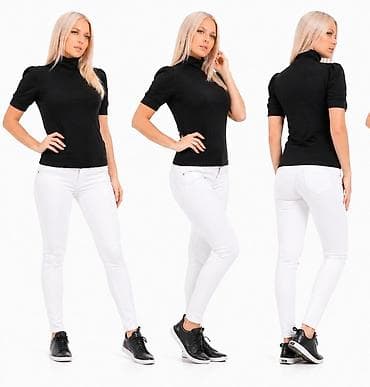 Majice kratkih rukava: Ženska crna majica sa kratkim rukavima i rol-kragnom - Kroj — 2