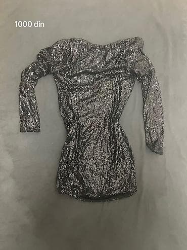 dugi prsluci: Crna mini haljina sa šljokicama - Model: uski, kratka dužina, dugi — 1