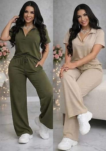 svecane haljine ruma: Damski komplet – majica s kragnom i pantalone s vezicom - Dvodelni — 2