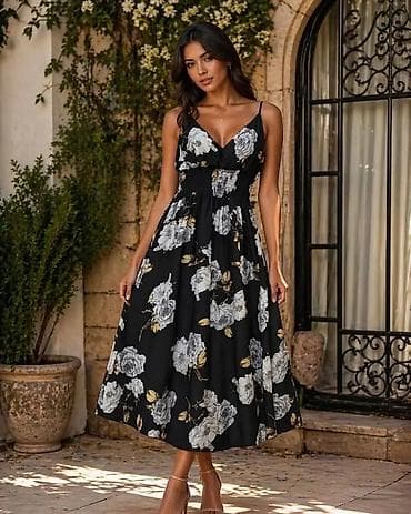 haljine od viskoze: Letnja midi haljina sa cvetnim printom - Kroj: midi dužina, A-linija — 4