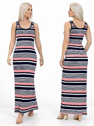 Ženska obuća: Ženska maxi haljina bez rukava – prugasti dezen - Kroj: duga — 2