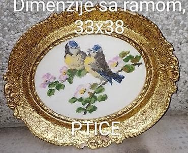 cigara na ulje: Ručni vez u dekorativnim zlatnim ovalnim ramovima – više motiva: - — 10