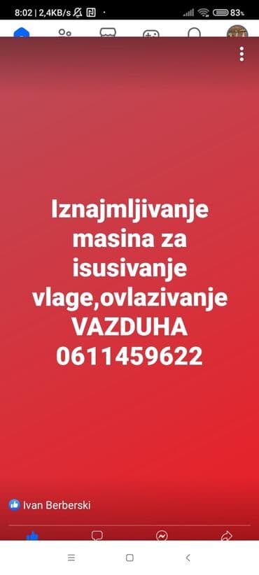 Iznajmljivanje masina za izvlacenje vlage odvlazivaci vazduha na