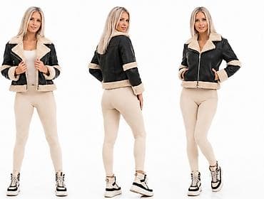eko koza sa: Ženska kraća jakna od eko kože sa krznenom postavom - Model — 5