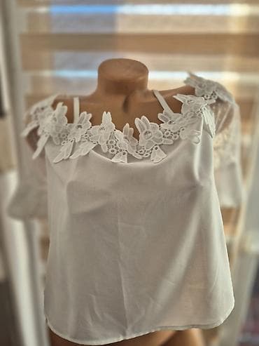 Men's Clothing: Bela ženska bluza/top na tanke bretele sa romantičnom čipkom. - — 4