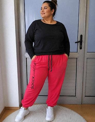 oblikovanje struka: Ženski plus size donji deo trenerke – jarka roze/ciklama boja Udoban — 1