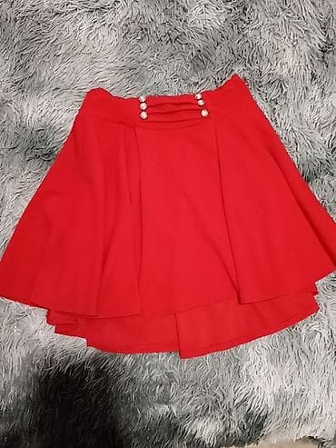 odeca za debele zene: Crvena ženska suknja A-kroja sa slojevitim, blago asimetričnim — 1