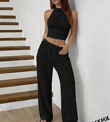 nakit za struk: Ženski komplet – top bez rukava + široke pantalone. - Top: pripijena — 4