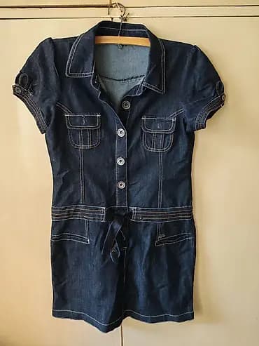 Džins haljina/túnika kratkih rukava, tamno plava. - Materijal: čvrst