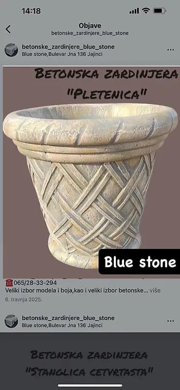 Betonska žardinjera “Pletenica” – Blue stone - Materijal: armirani
