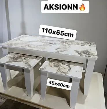 Set klub sto + dve pomoćne klupe/stoliće - Moderan beli set sa