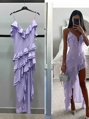 💫Lila asimetrična haljina sa volanima
✅2700 din