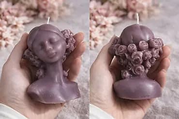 Dekorativna sveća – bista devojke sa vencem od ruža - Ručno livena