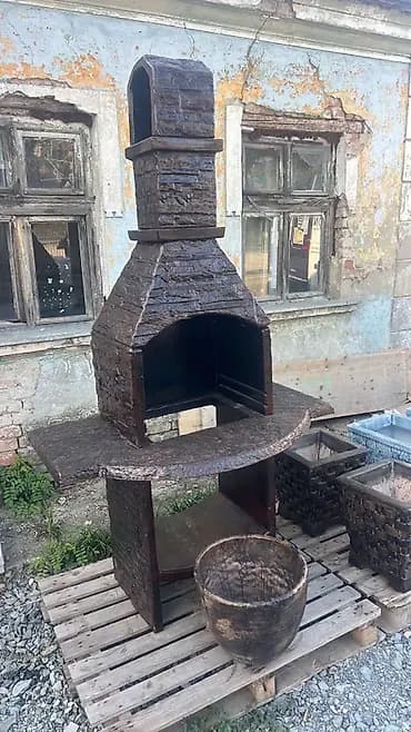 Vrtni roštilj/ognjište sa dimnjakom – ručno izrađen - Masivan